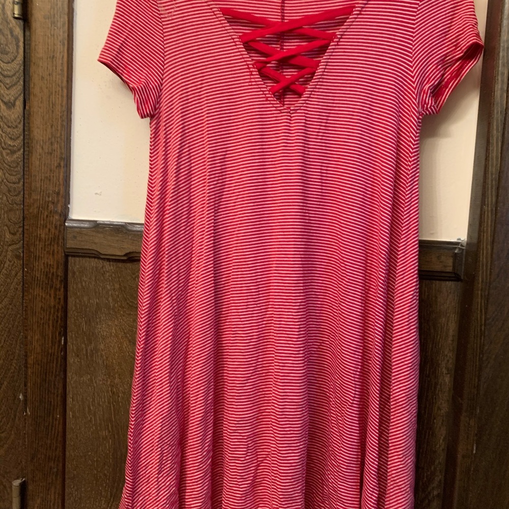 Red and white striped dress
